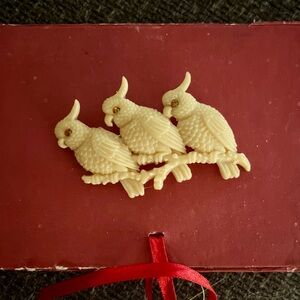 Vintage Japanese Macaws Cream Parrot Brooch Pin 1960s